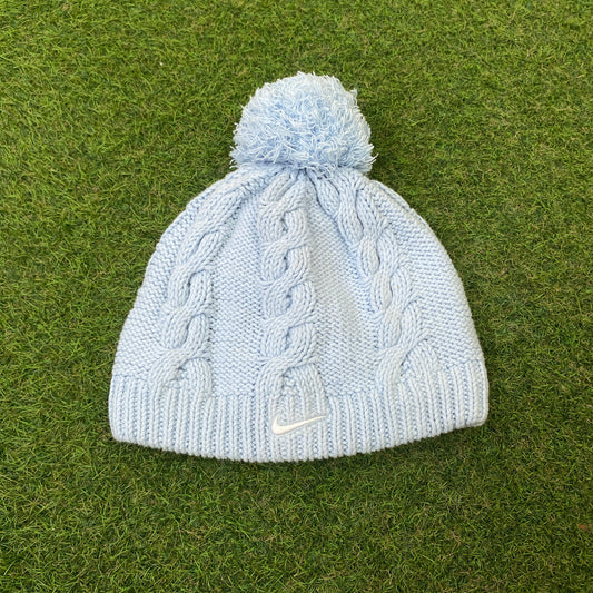 90s Nike Fleece Beanie Bobble Hat Baby Blue