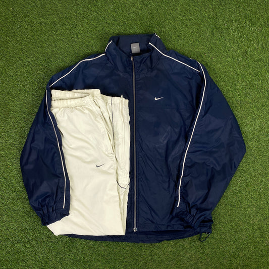 00s Nike Piping Tracksuit Jacket + Joggers Set Blue Large