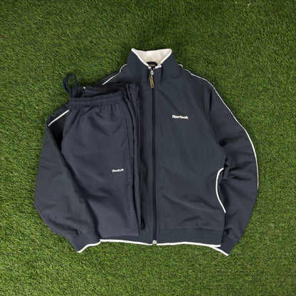 00s Reebok Piping Windbreaker Jacket + Joggers Set Blue Women’s Medium