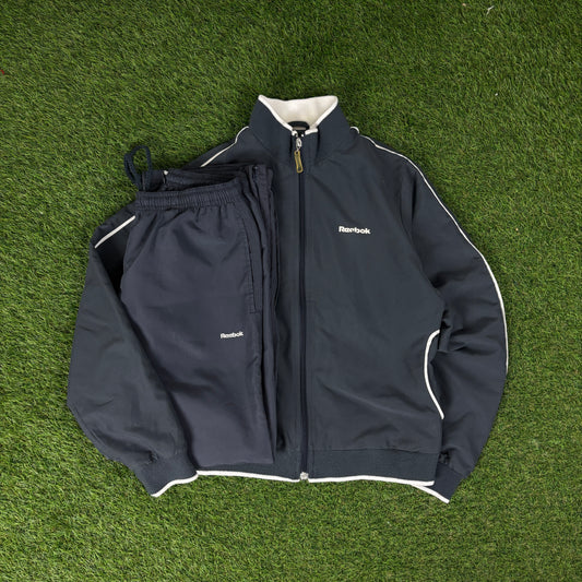 00s Reebok Piping Windbreaker Jacket + Joggers Set Blue Women’s Medium