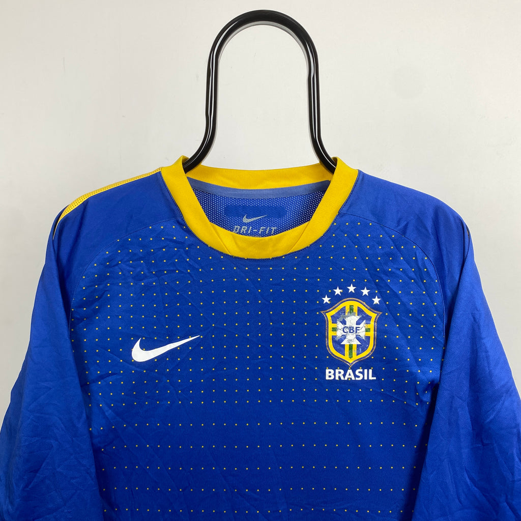 00s Nike Brazil Football Shirt T-Shirt Blue Medium