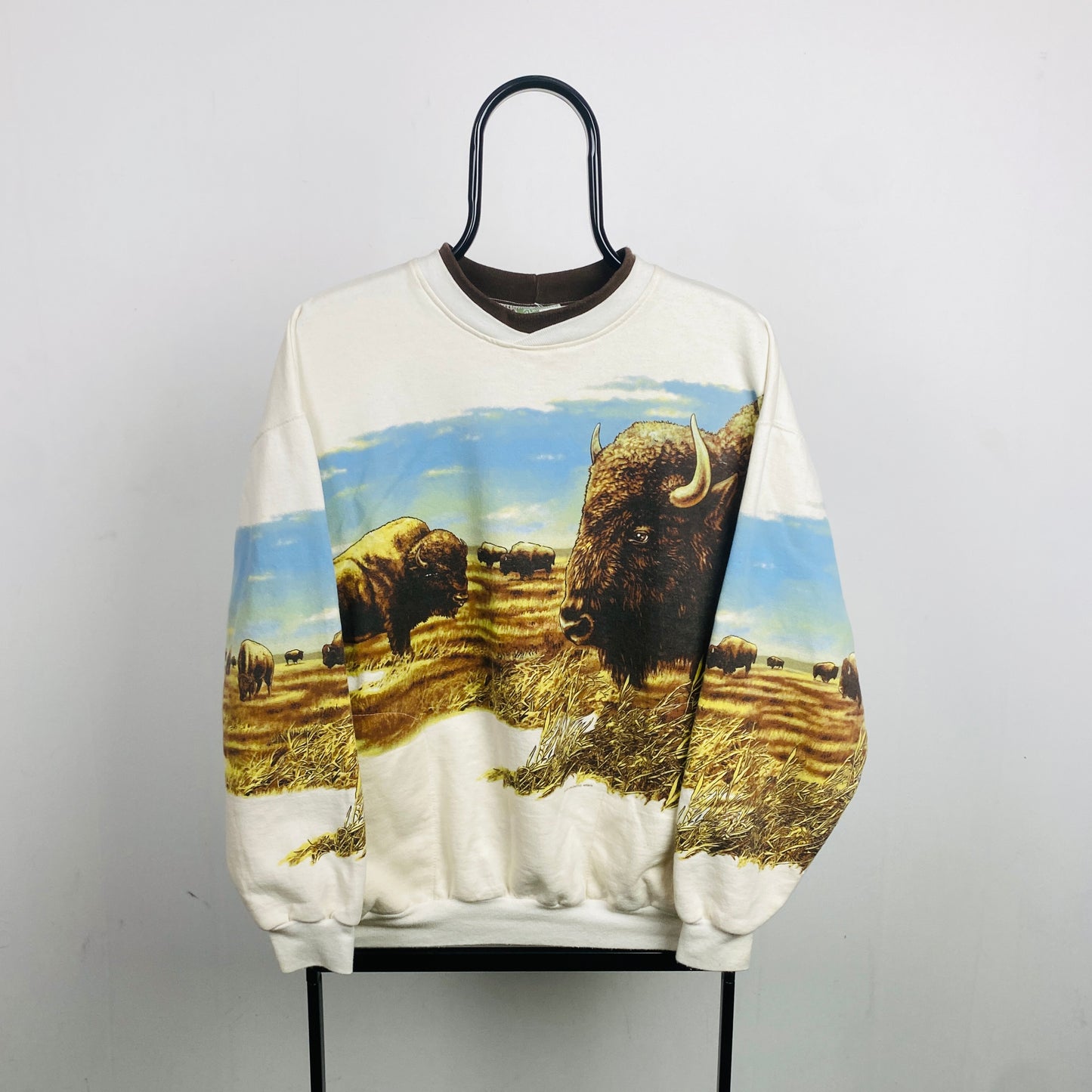 Retro 90s Art Unlimited Buffalo Sweatshirt Brown Large