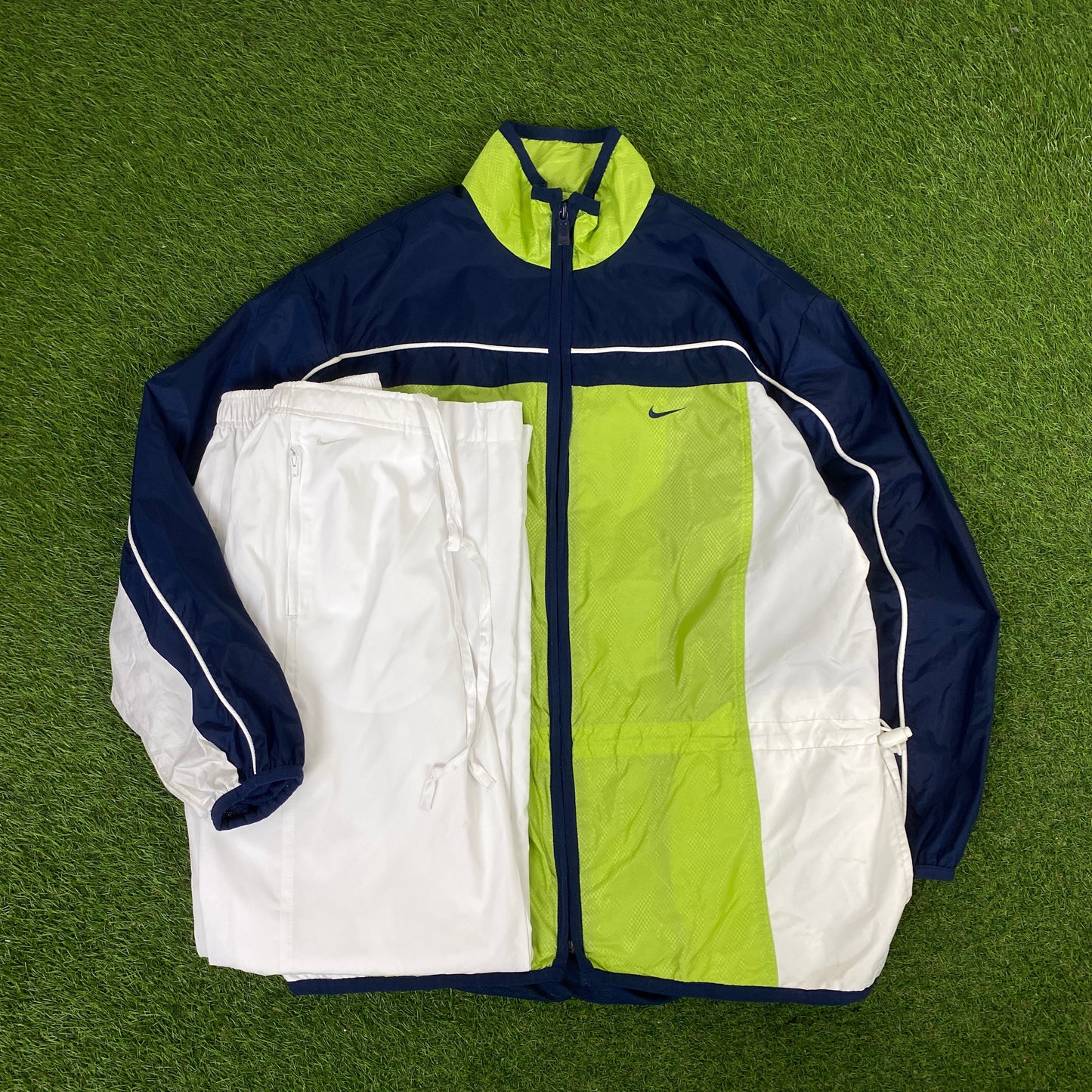 90s Nike Piping Windbreaker Jacket + Joggers Set Blue Medium