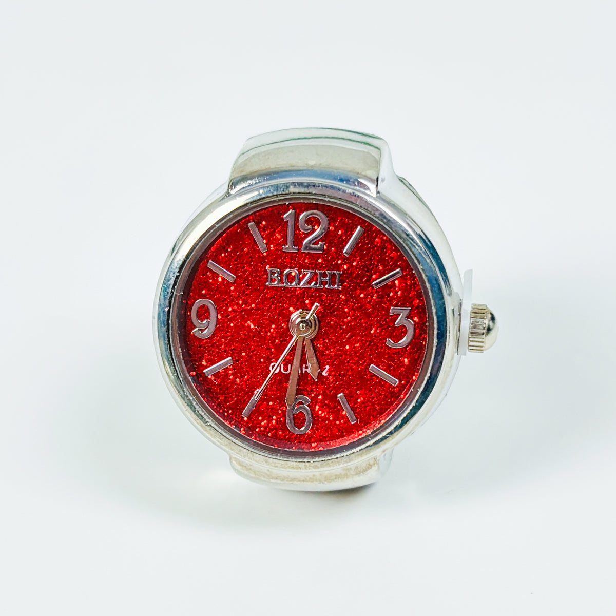 Adjustable Watch Ring Glitter Red
