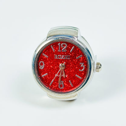 Adjustable Watch Ring Glitter Red