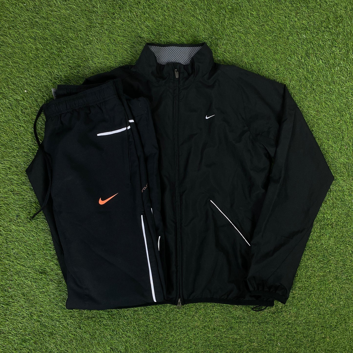 00s Nike Piping Windbreaker Jacket + Joggers Set Black Small