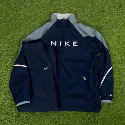 00s Nike Shox Piping Windbreaker Jacket + Joggers Set Blue Small