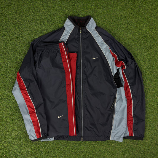 90s Nike Reflective Windbreaker Jacket + Joggers Set Blue Medium