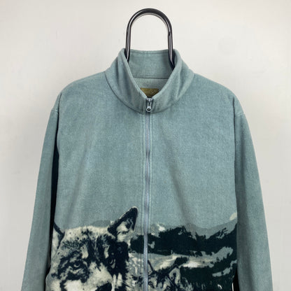 Retro 90s Wolf Fleece Sweatshirt Blue XL