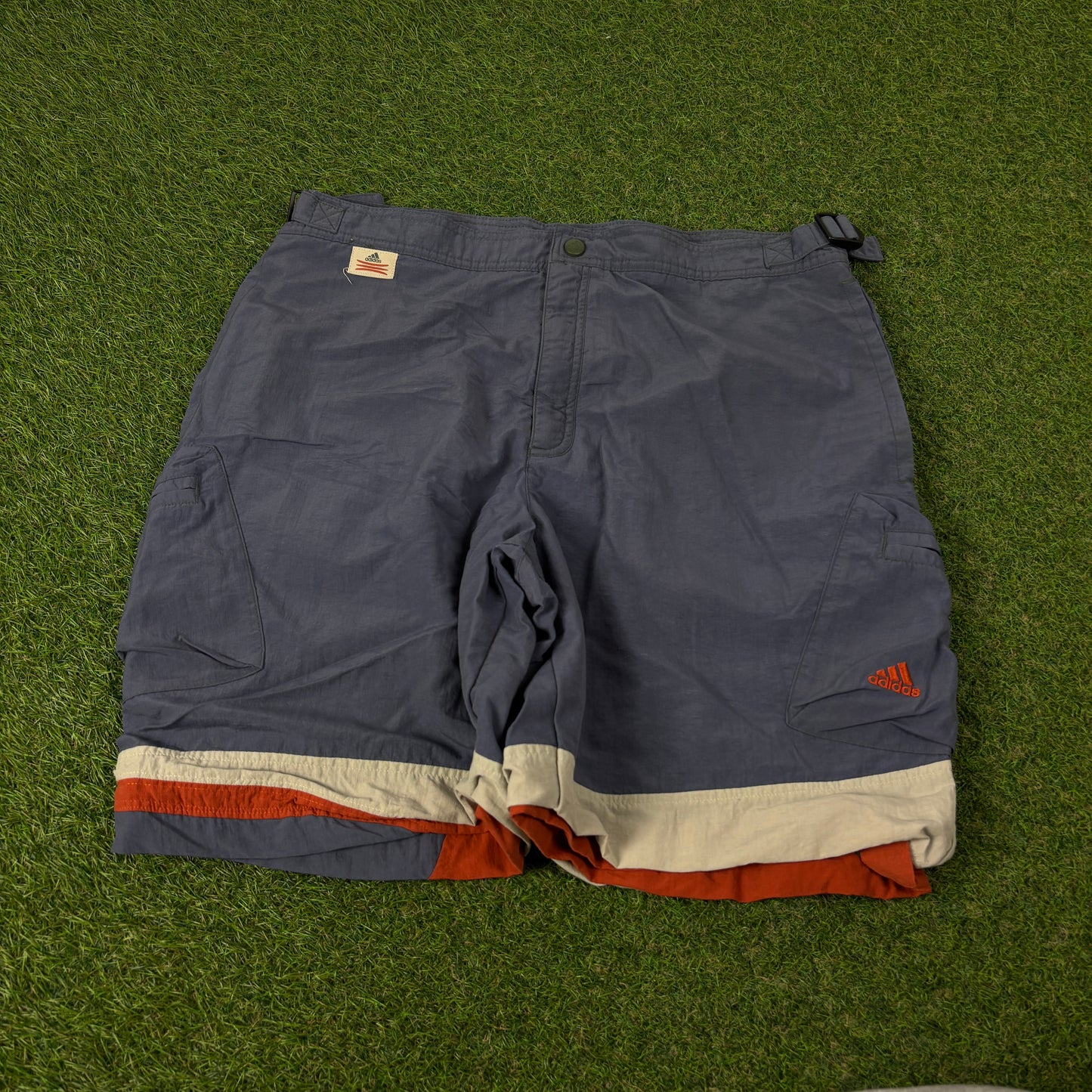 90s Adidas Cargo Shorts Blue Medium