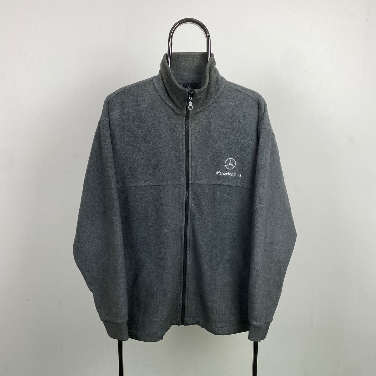 Retro 90s Mercedes Benz Fleece Sweatshirt Grey Medium