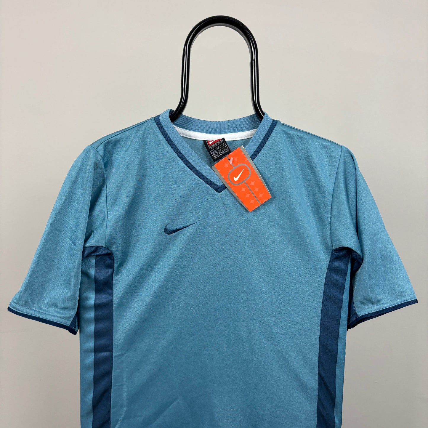 90s Nike Football Shirt T-Shirt Blue XS