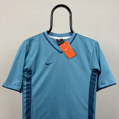90s Nike Football Shirt T-Shirt Blue XS