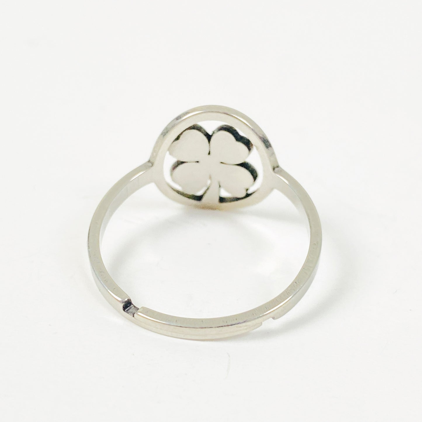 Adjustable Four Leaf Clover Ring Silver