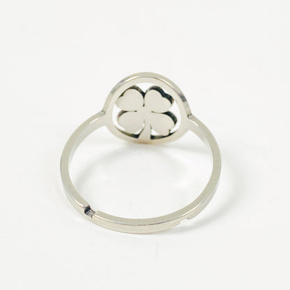 Adjustable Four Leaf Clover Ring Silver