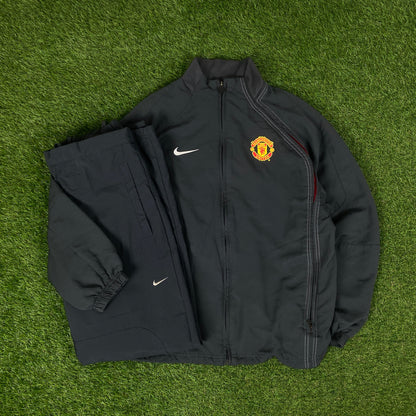 00s Nike Manchester United Windbreaker Jacket + Joggers Set Grey Small
