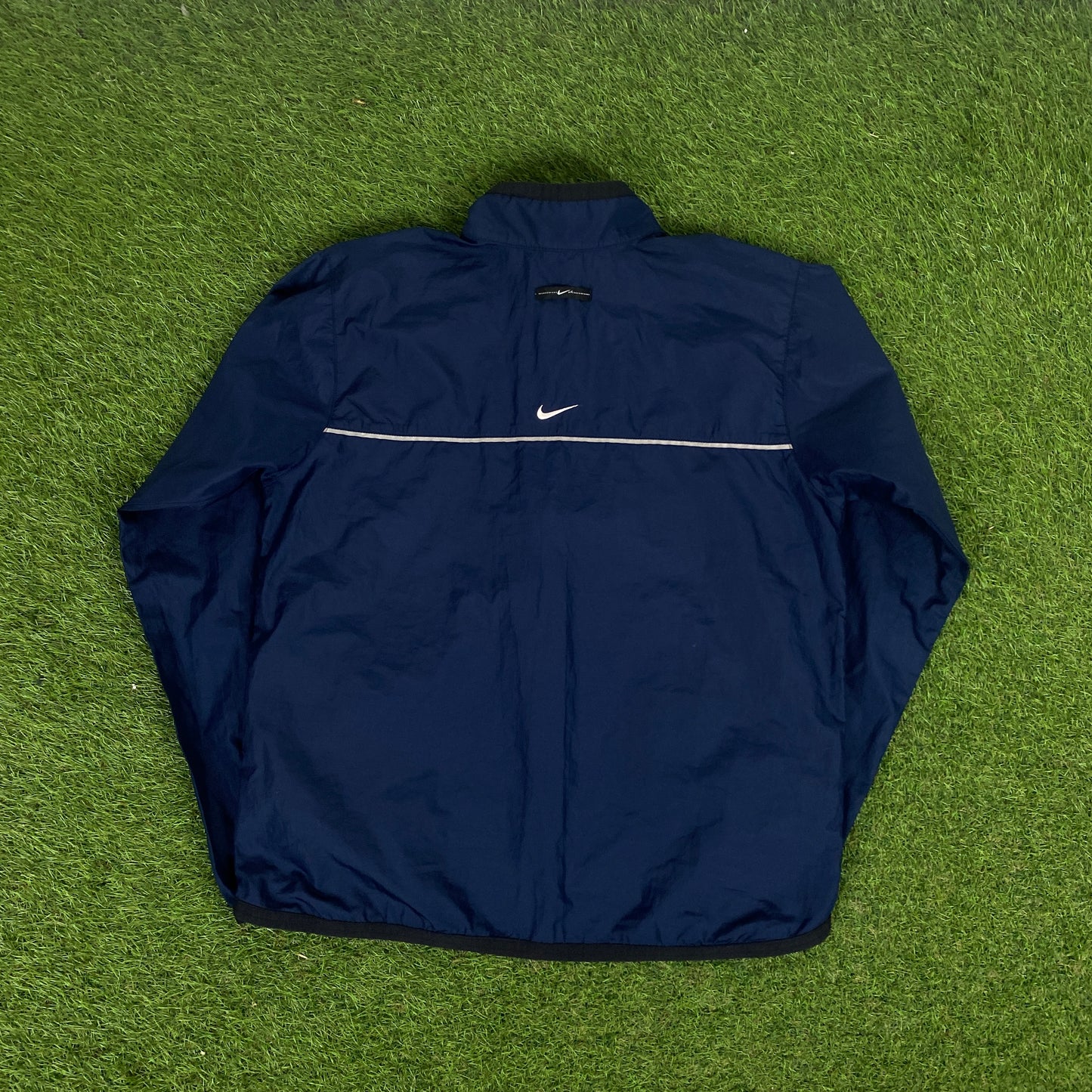 00s Nike Piping Windbreaker Jacket + Joggers Set Blue Small