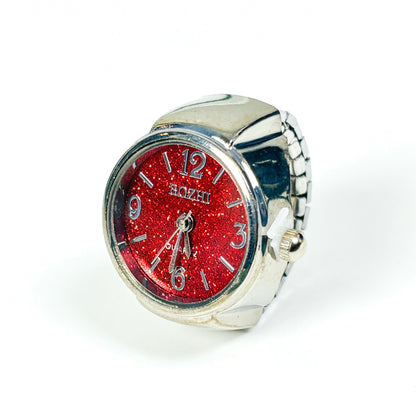 Adjustable Watch Ring Glitter Red