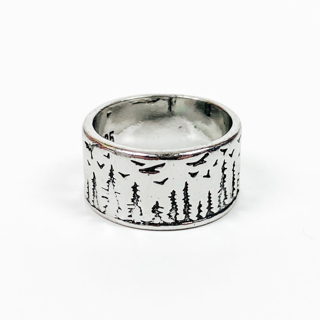 Retro Vintage Tree Ring Silver