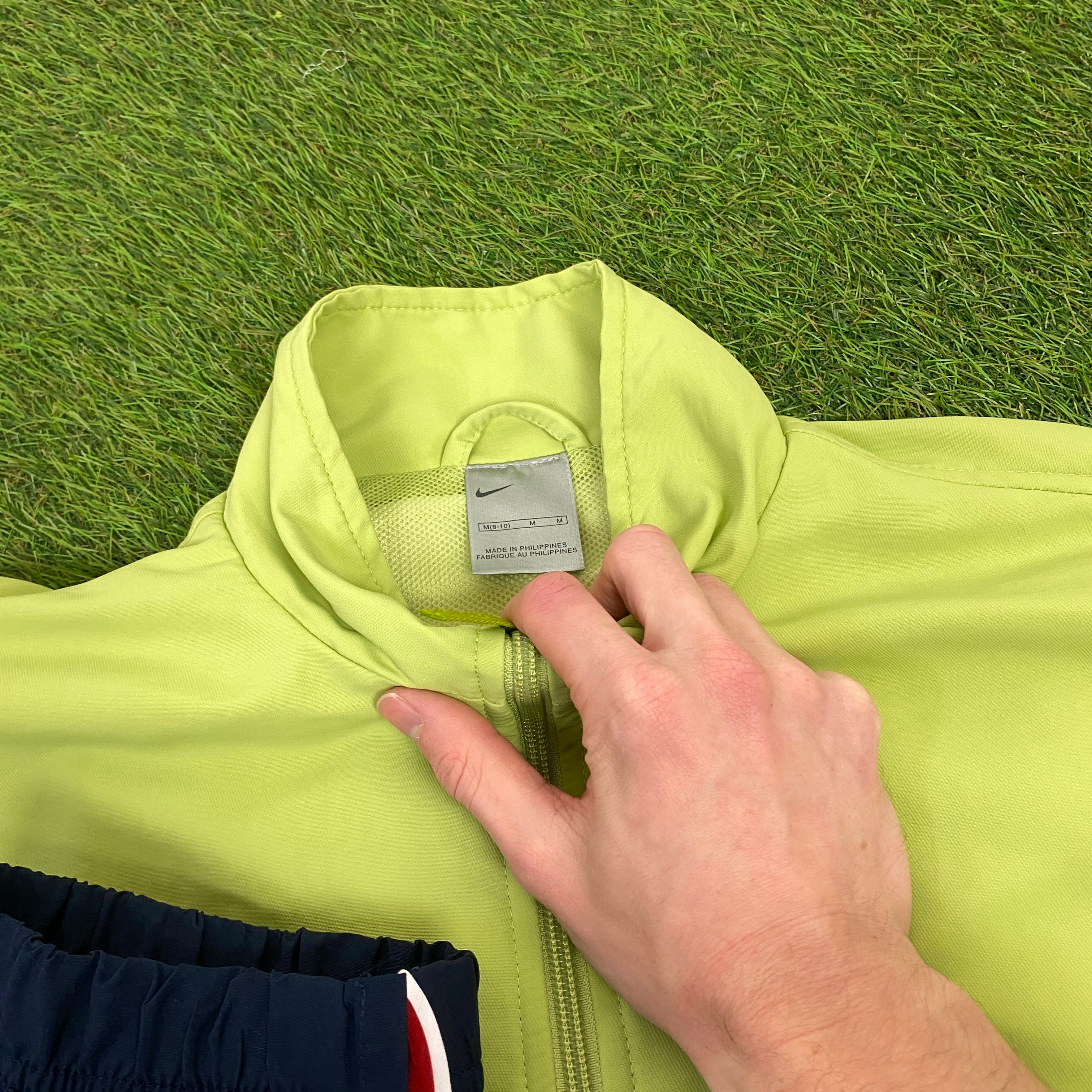 00s Nike Piping Windbreaker Jacket + Joggers Set Green Medium