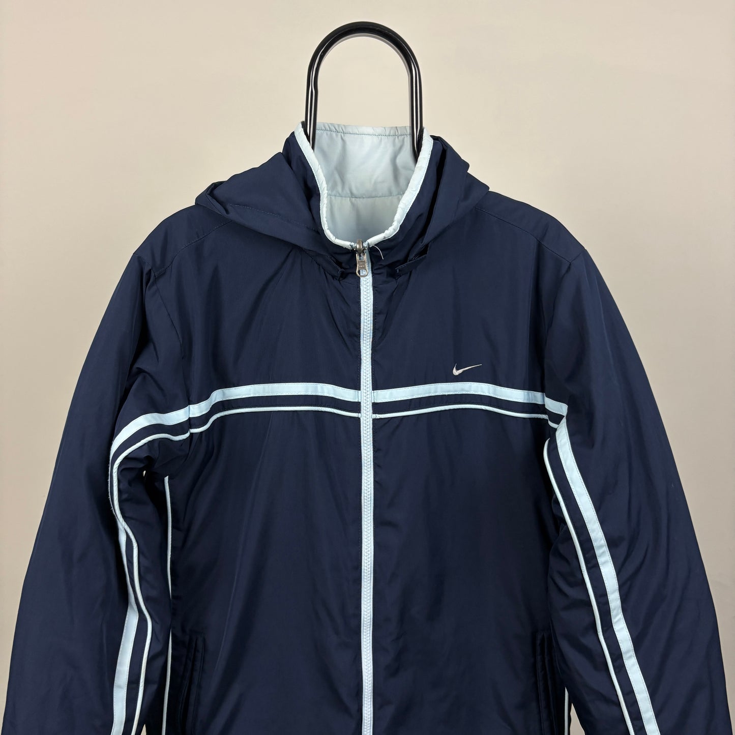 00s Nike Reversible Piping Puffer Jacket Blue Large