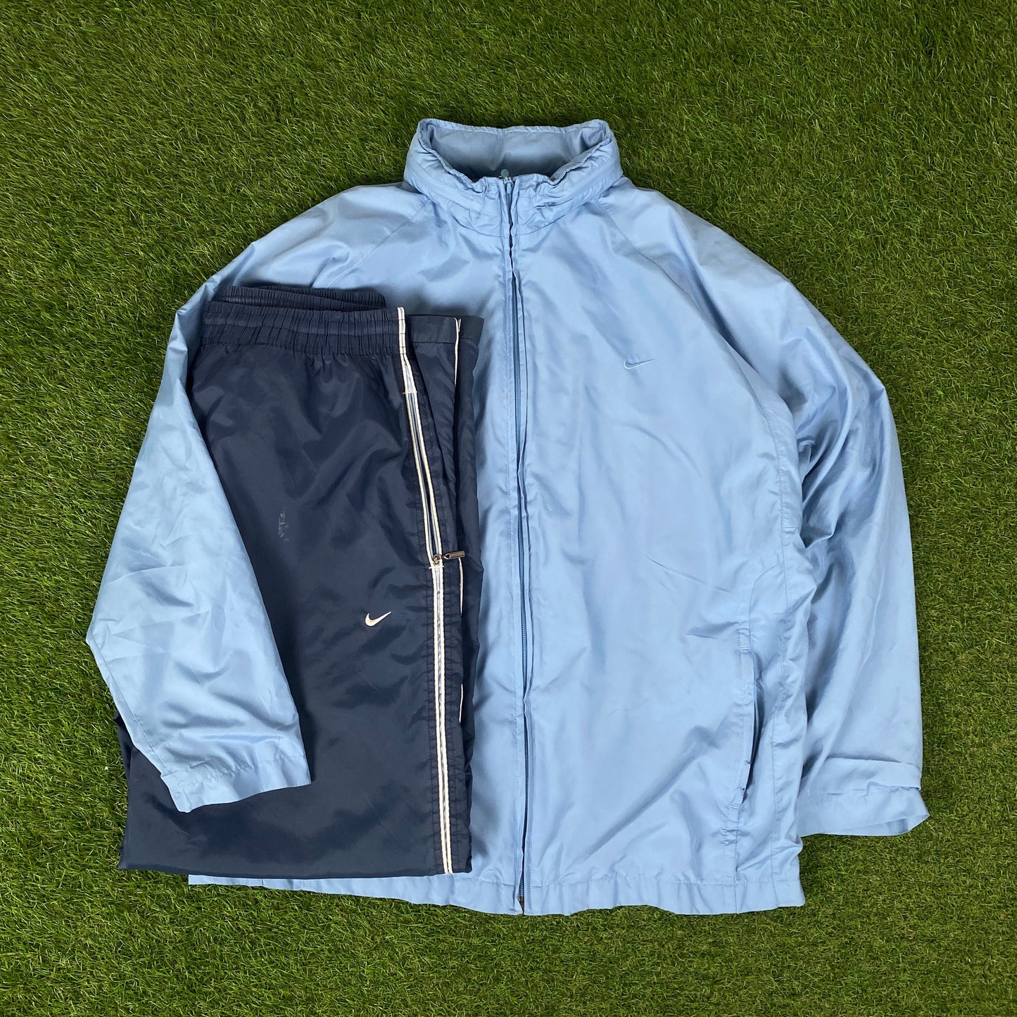 00s Nike Piping Tracksuit Jacket + Joggers Set Baby Blue Large