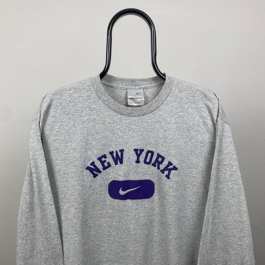 00s Nike New York Long Sleeve T-Shirt Grey Medium