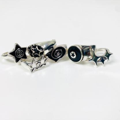 Adjustable 8 Ball Star Ring Silver