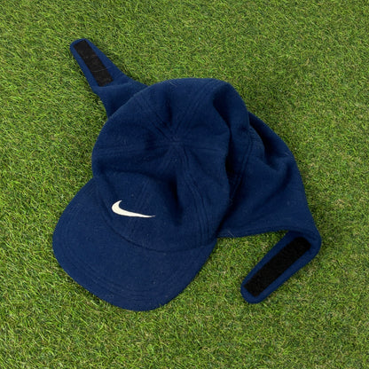 90s Nike Fleece Ear Flap Beanie Hat Blue