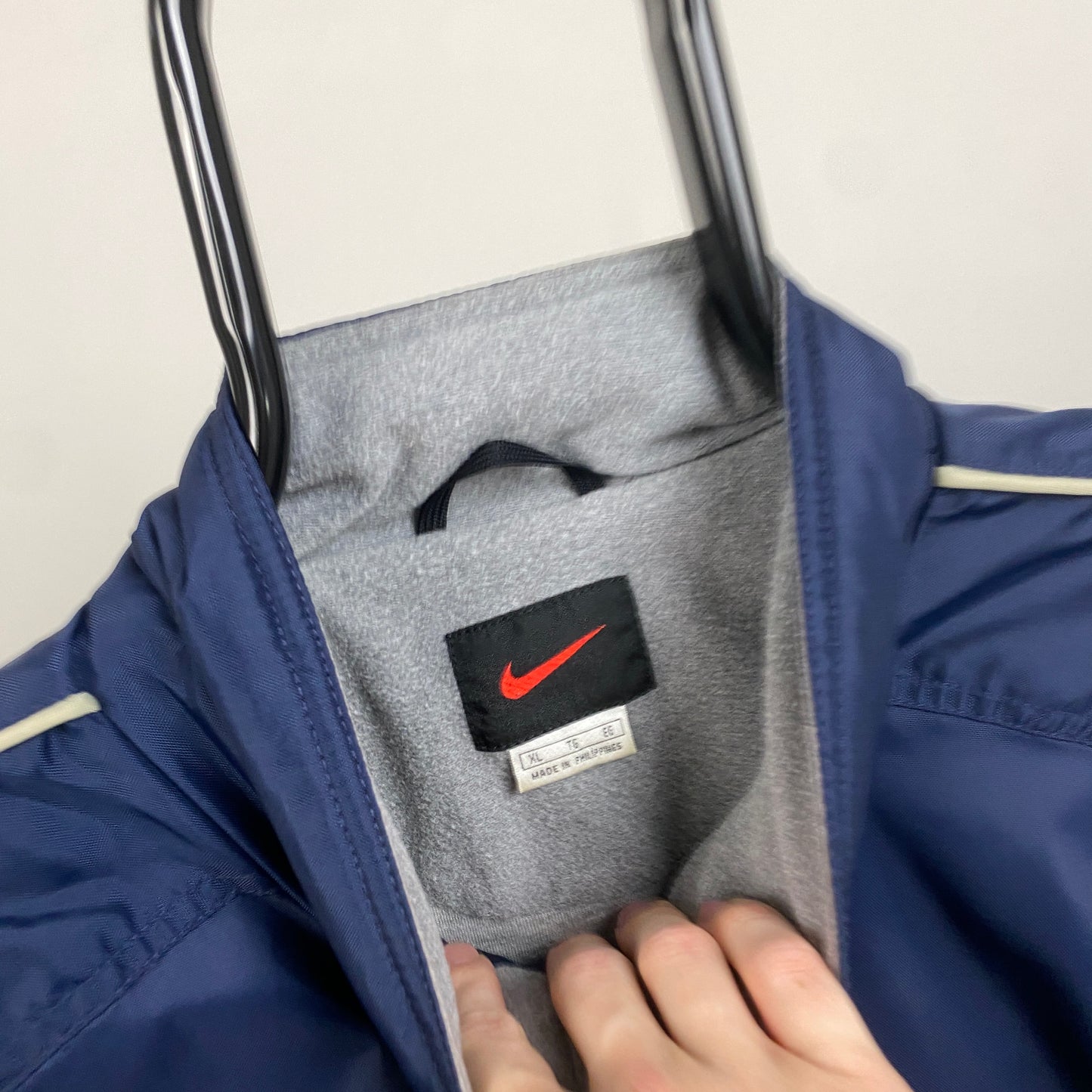 90s Nike Fleece Lined Windbreaker Jacket Blue XL