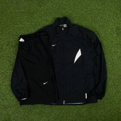 00s Nike Piping Windbreaker Jacket + Joggers Set Black Medium