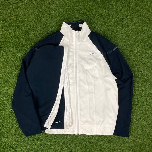 00s Nike Piping Windbreaker Tracksuit Set Jacket + Joggers White XL