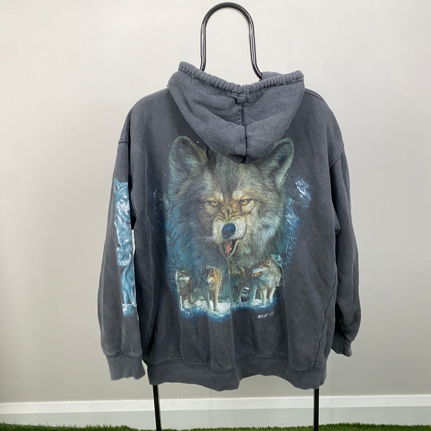 90s Wild Wolf Zip Hoodie Black XL
