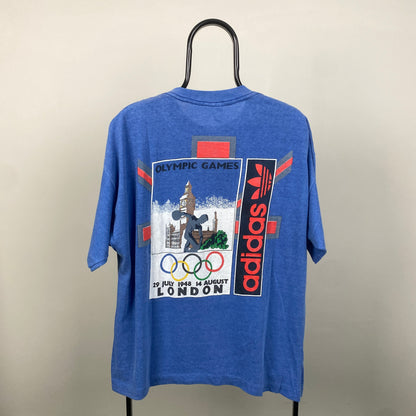 90s Adidas Olympics T-Shirt Blue Medium