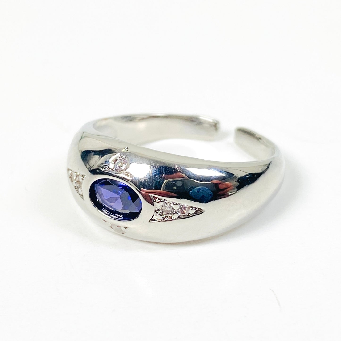Adjustable Celestial Sapphire Dome Ring .925 Silver