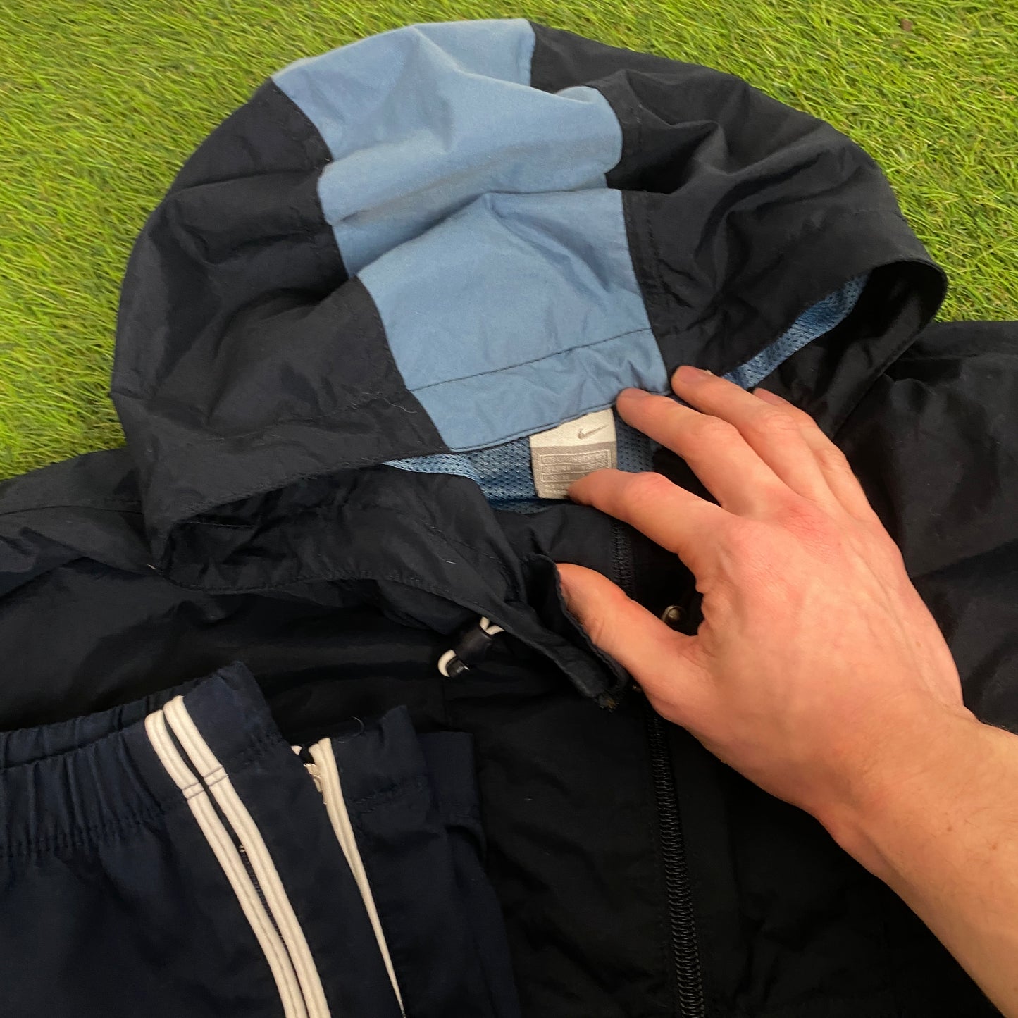 00s Nike Piping Tracksuit Jacket + Joggers Set Blue Large