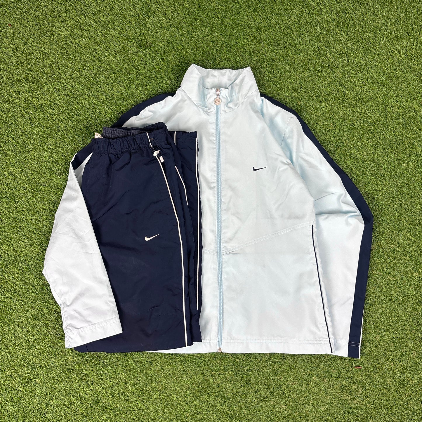 00s Nike Piping Tracksuit Jacket + Joggers Set Blue Large