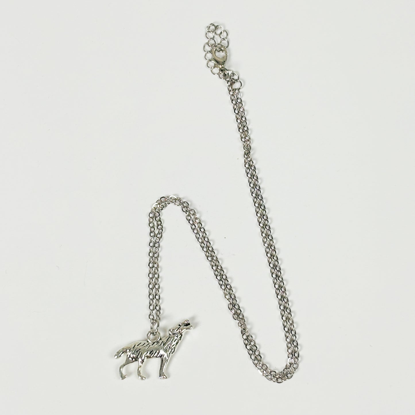 Vintage Wolf Charm Necklace Silver