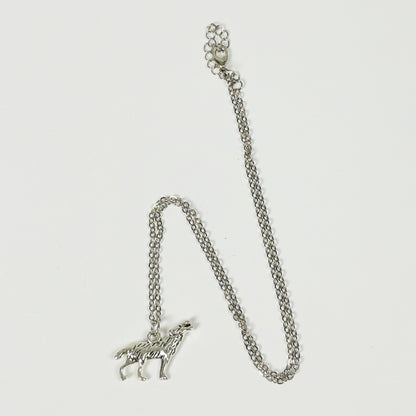 Vintage Wolf Charm Necklace Silver