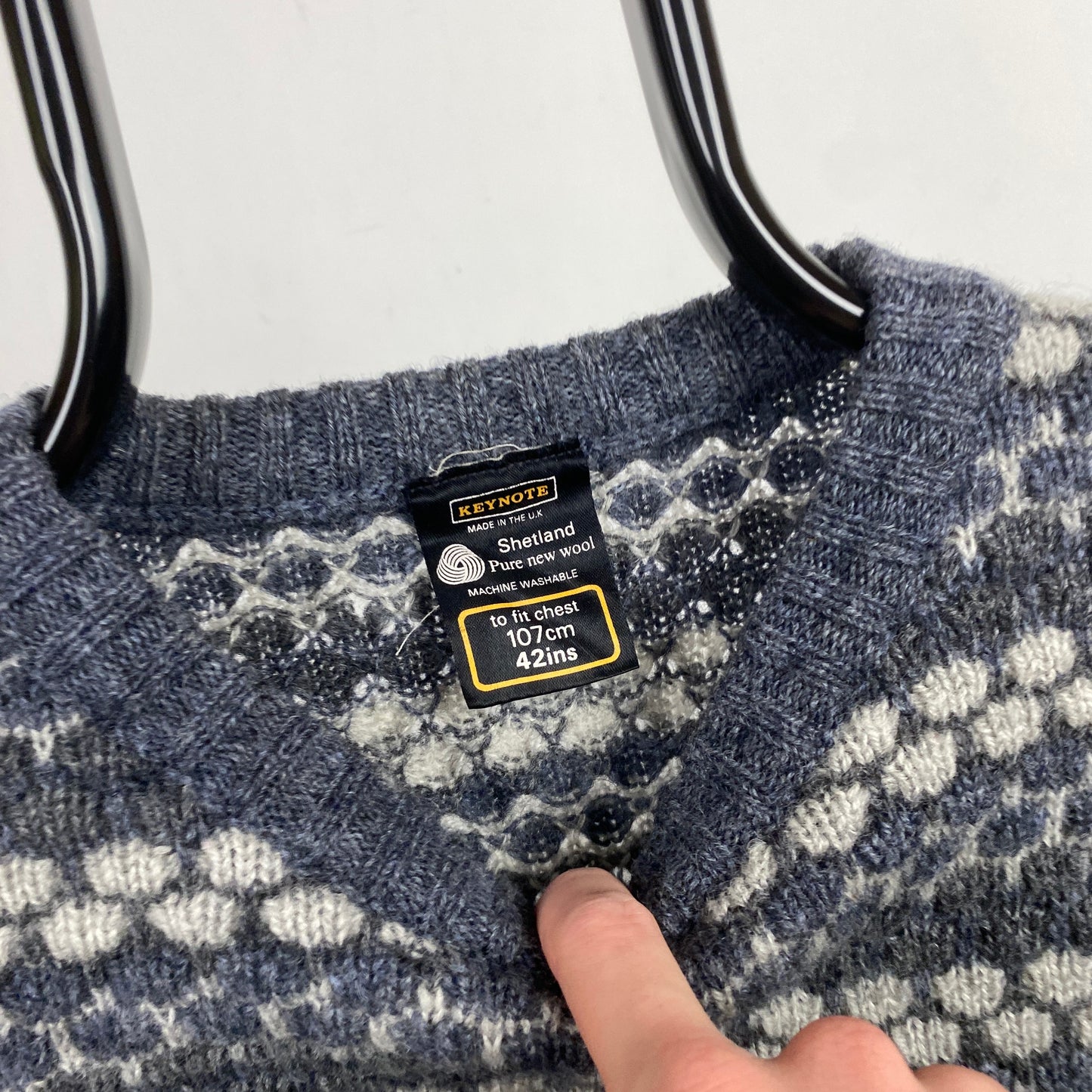 Retro 90s Shetland Wool Sweatshirt Blue Medium