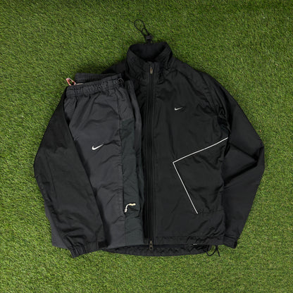 00s Nike Clima-Fit Piping Windbreaker Jacket + Joggers Set Black Small