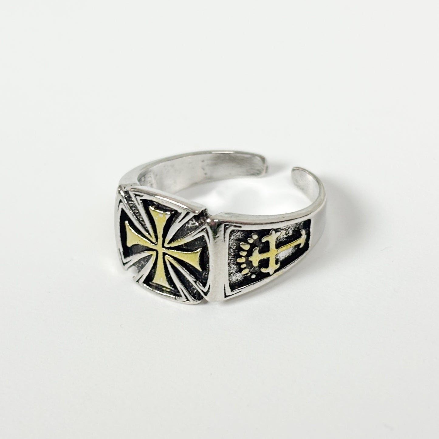 Adjustable Gothic Cross Ring Silver