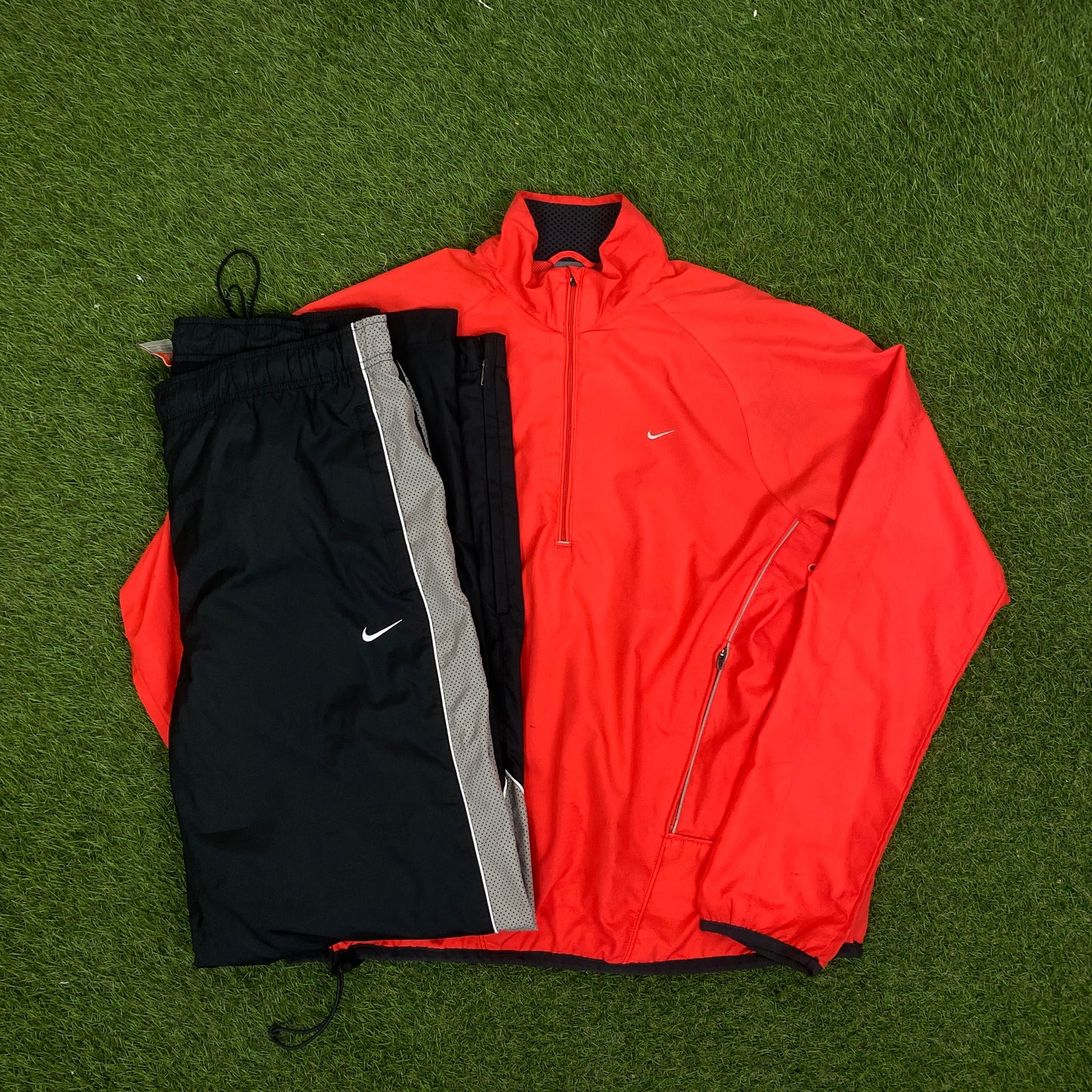 00s Nike Piping Windbreaker Jacket + Joggers Set Orange Medium