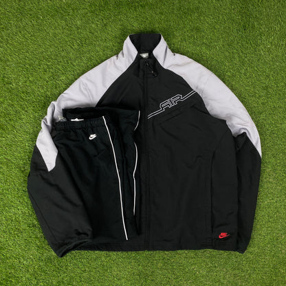 00s Nike Air Piping Windbreaker Tracksuit Set Jacket + Joggers Black XL