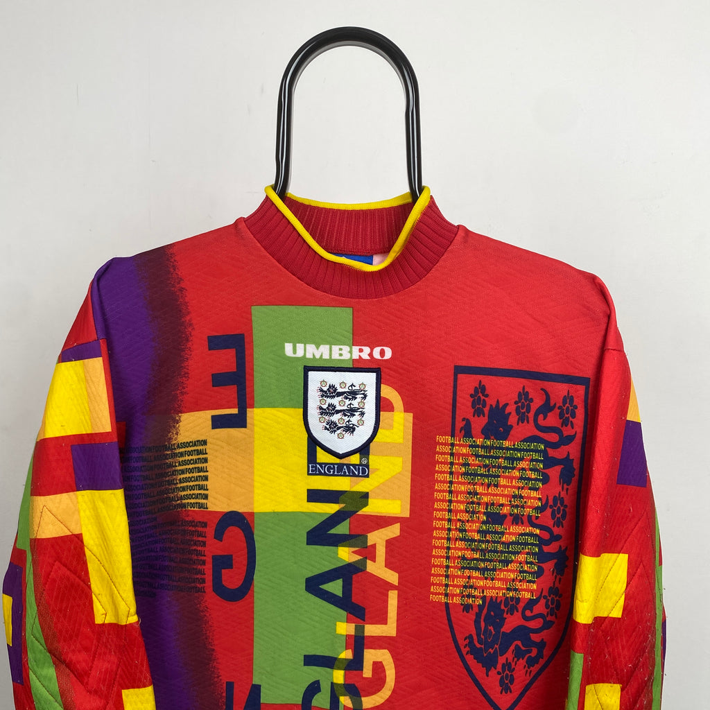 Retro 90s Umbro England Shirt Sweatshirt Red XS