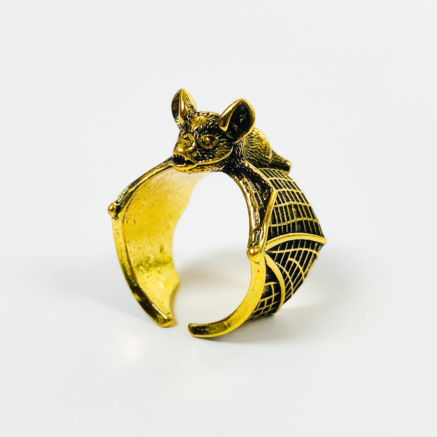 Retro Adjustable Bat Ring Gold