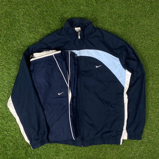 00s Nike Piping Tracksuit Jacket + Joggers Set Blue Large