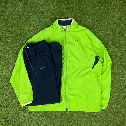 00s Nike Piping Windbreaker Tracksuit Set Jacket + Joggers Green XL