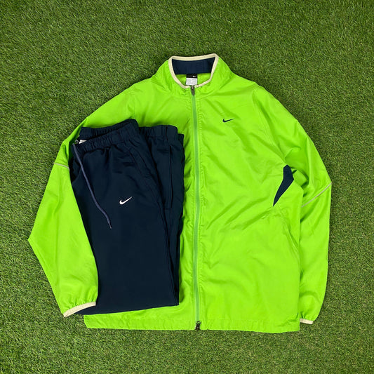 00s Nike Piping Windbreaker Tracksuit Set Jacket + Joggers Green XL