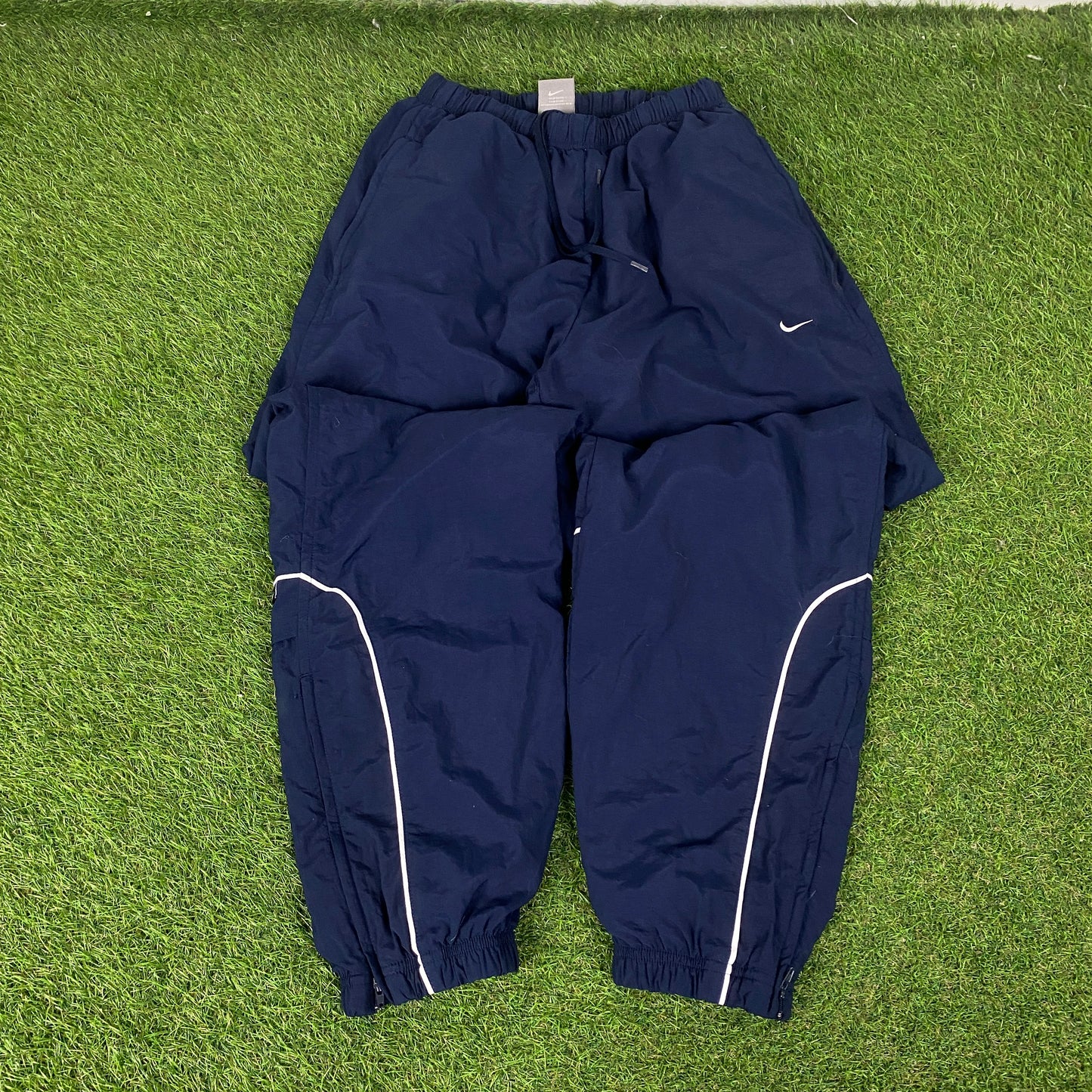 00s Nike Piping Windbreaker Jacket + Joggers Set Blue Small